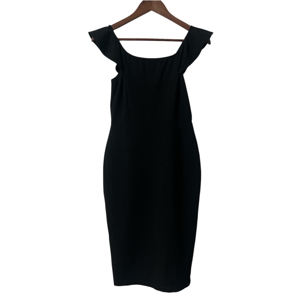 Fashion Nova Black Ruffle Off-Shoulder Bodycon Midi Dress Size Medium